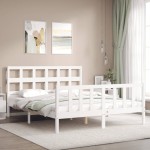 vidaXL Cadru de pat cu tăblie, alb, king size, lemn masiv vidaXL Cadru de pat cu tăblie, alb, king size, lemn masiv