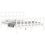 vidaXL Cadru de pat cu tăblie, alb, king size, lemn masiv vidaXL Cadru de pat cu tăblie, alb, king size, lemn masiv