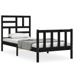 vidaXL Cadru de pat cu tăblie Small Single, negru, lemn masiv