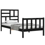 vidaXL Cadru de pat cu tăblie Small Single, negru, lemn masiv
