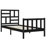 vidaXL Cadru de pat cu tăblie Small Single, negru, lemn masiv