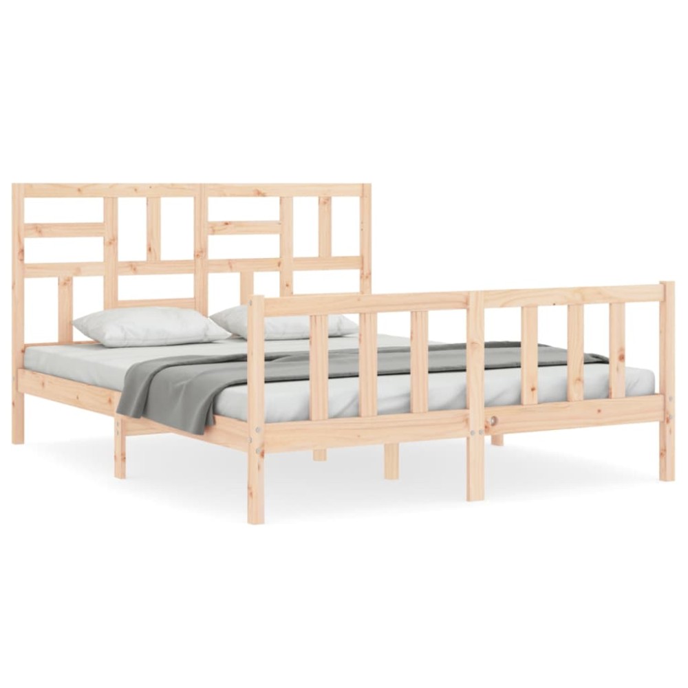 vidaXL Cadru de pat cu tăblie, king size, lemn masiv