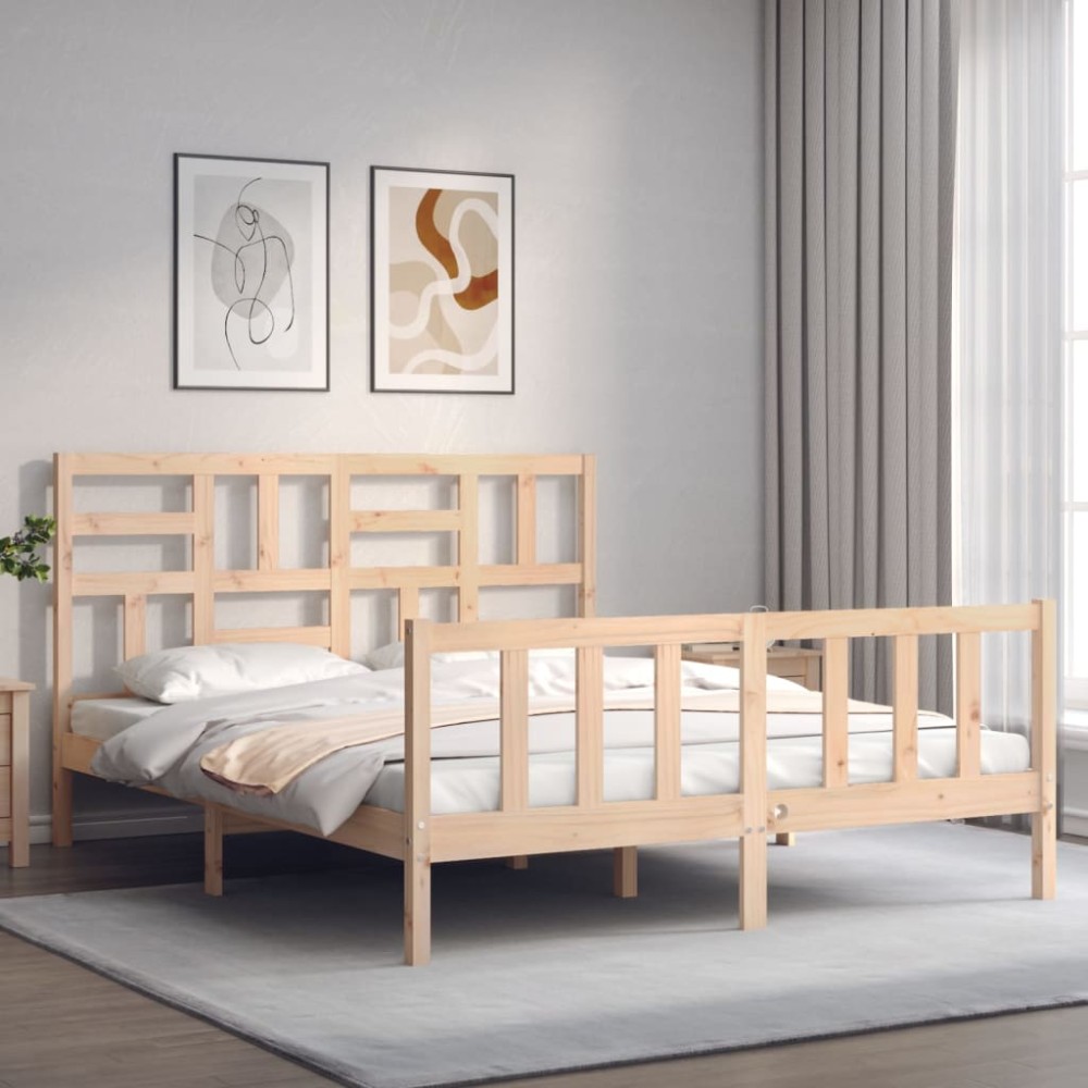 vidaXL Cadru de pat cu tăblie, king size, lemn masiv