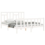 vidaXL Cadru de pat cu tăblie, alb, king size, lemn masiv vidaXL Cadru de pat cu tăblie, alb, king size, lemn masiv