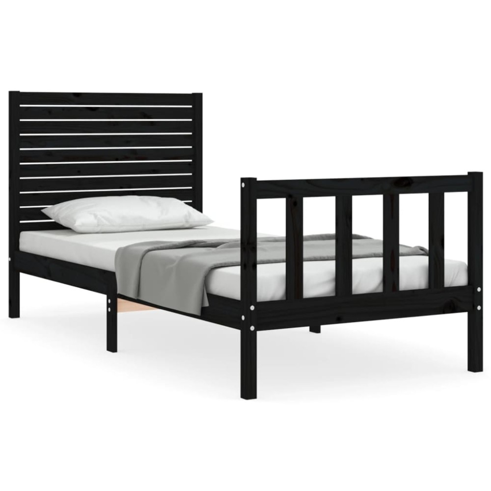 vidaXL Cadru de pat cu tăblie Small Single, negru, lemn masiv