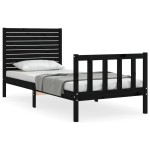 vidaXL Cadru de pat cu tăblie Small Single, negru, lemn masiv