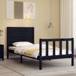 vidaXL Cadru de pat cu tăblie Small Single, negru, lemn masiv