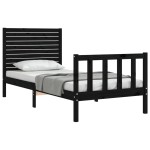 vidaXL Cadru de pat cu tăblie Small Single, negru, lemn masiv