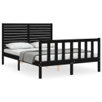 vidaXL Cadru de pat cu tăblie, negru, 140x190 cm, lemn masiv vidaXL Cadru de pat cu tăblie, negru, 140x190 cm, lemn masiv