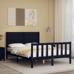 vidaXL Cadru de pat cu tăblie, negru, 140x190 cm, lemn masiv vidaXL Cadru de pat cu tăblie, negru, 140x190 cm, lemn masiv