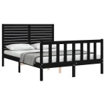 vidaXL Cadru de pat cu tăblie, negru, 140x190 cm, lemn masiv vidaXL Cadru de pat cu tăblie, negru, 140x190 cm, lemn masiv