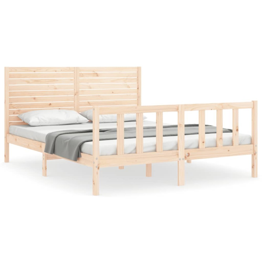 vidaXL Cadru de pat cu tăblie, king size, lemn masiv