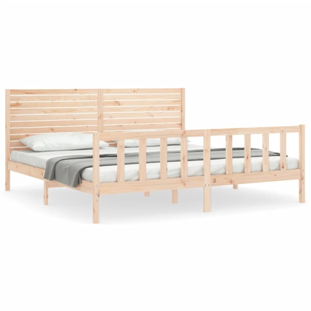vidaXL Cadru de pat cu tăblie Super King Size, lemn masiv