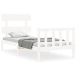 vidaXL Cadru de pat cu tăblie single, alb, lemn masiv vidaXL Cadru de pat cu tăblie single, alb, lemn masiv