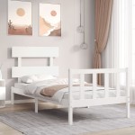 vidaXL Cadru de pat cu tăblie single, alb, lemn masiv vidaXL Cadru de pat cu tăblie single, alb, lemn masiv