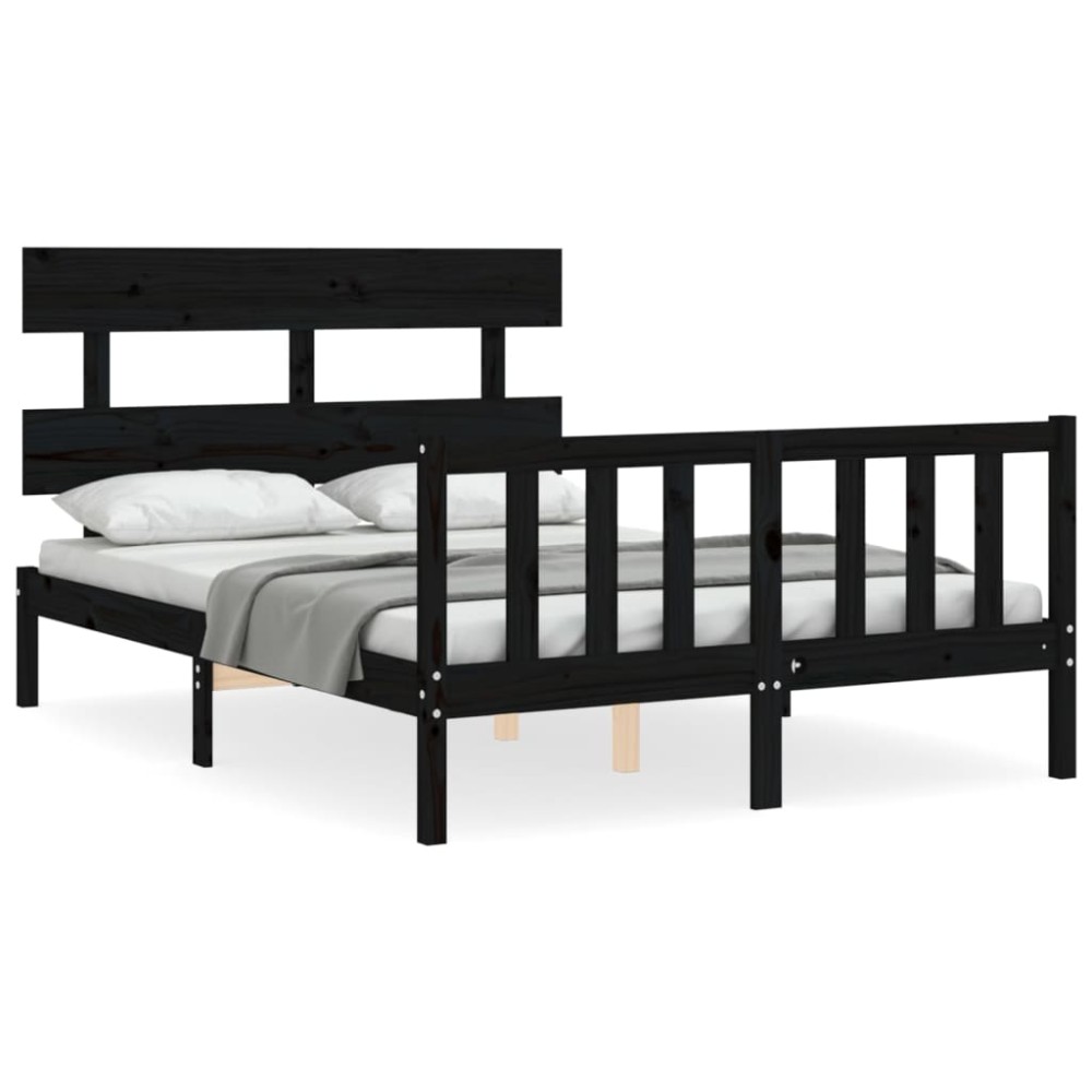 vidaXL Cadru de pat cu tăblie, negru, 140x190 cm, lemn masiv