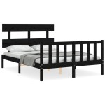 vidaXL Cadru de pat cu tăblie, negru, 140x190 cm, lemn masiv vidaXL Cadru de pat cu tăblie, negru, 140x190 cm, lemn masiv