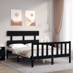 vidaXL Cadru de pat cu tăblie, negru, 140x190 cm, lemn masiv vidaXL Cadru de pat cu tăblie, negru, 140x190 cm, lemn masiv