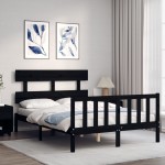 vidaXL Cadru de pat cu tăblie, negru, 140x190 cm, lemn masiv vidaXL Cadru de pat cu tăblie, negru, 140x190 cm, lemn masiv