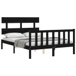 vidaXL Cadru de pat cu tăblie, negru, 140x190 cm, lemn masiv vidaXL Cadru de pat cu tăblie, negru, 140x190 cm, lemn masiv