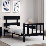 vidaXL Cadru de pat cu tăblie, negru, 100x200 cm, lemn masiv vidaXL Cadru de pat cu tăblie, negru, 100x200 cm, lemn masiv