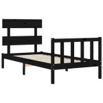 vidaXL Cadru de pat cu tăblie, negru, 100x200 cm, lemn masiv vidaXL Cadru de pat cu tăblie, negru, 100x200 cm, lemn masiv