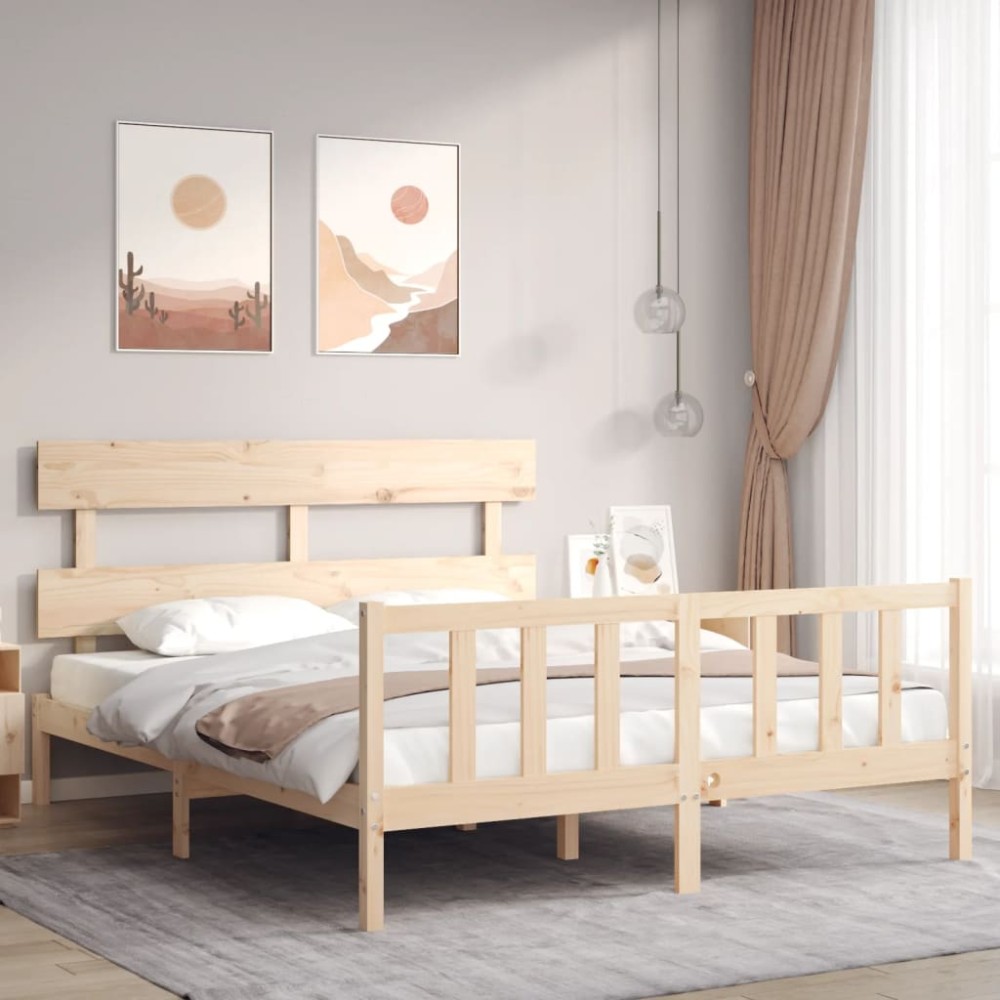vidaXL Cadru de pat cu tăblie, king size, lemn masiv