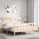 vidaXL Cadru de pat cu tăblie, king size, lemn masiv vidaXL Cadru de pat cu tăblie, king size, lemn masiv