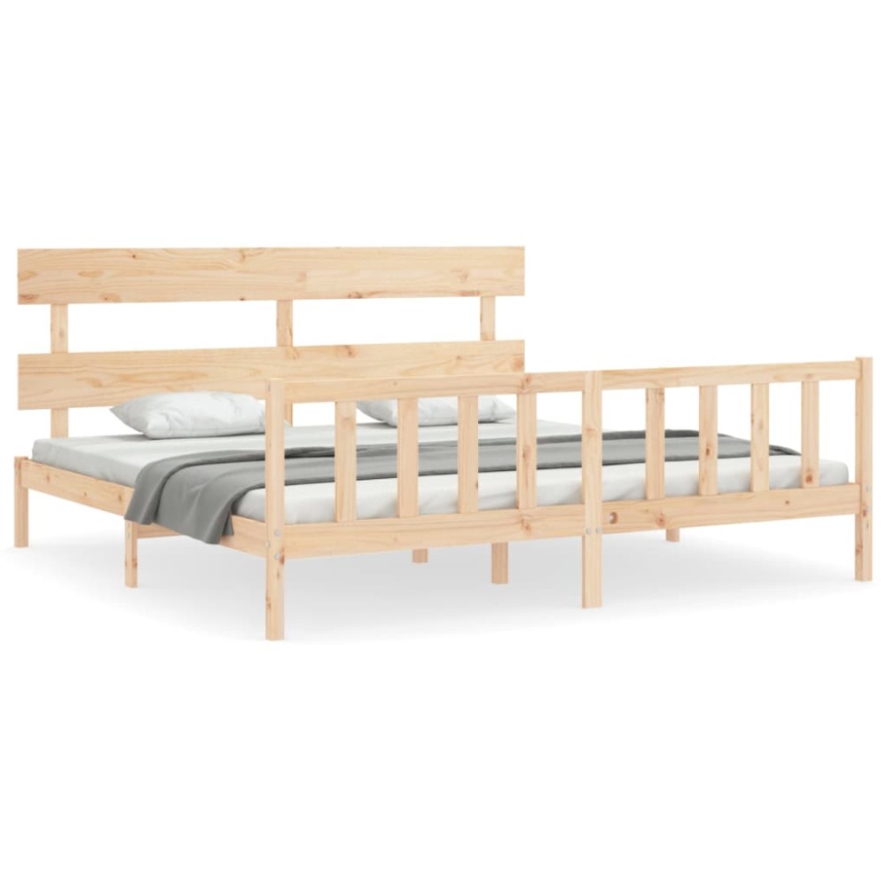 vidaXL Cadru de pat cu tăblie Super King Size, lemn masiv