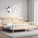 vidaXL Cadru de pat cu tăblie Super King Size, lemn masiv