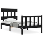vidaXL Cadru de pat cu tăblie Small Single, negru, lemn masiv vidaXL Cadru de pat cu tăblie Small Single, negru, lemn masiv