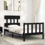vidaXL Cadru de pat cu tăblie Small Single, negru, lemn masiv vidaXL Cadru de pat cu tăblie Small Single, negru, lemn masiv