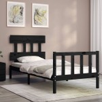 vidaXL Cadru de pat cu tăblie Small Single, negru, lemn masiv vidaXL Cadru de pat cu tăblie Small Single, negru, lemn masiv