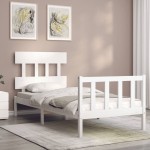 vidaXL Cadru de pat cu tăblie single, alb, lemn masiv vidaXL Cadru de pat cu tăblie single, alb, lemn masiv