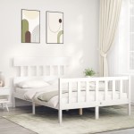 vidaXL Cadru de pat fără saltea, alb, 140x190 cm, lemn masiv de pin vidaXL Cadru de pat fără saltea, alb, 140x190 cm, lemn masiv de pin