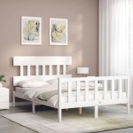 vidaXL Cadru de pat fără saltea, alb, 140x190 cm, lemn masiv de pin vidaXL Cadru de pat fără saltea, alb, 140x190 cm, lemn masiv de pin