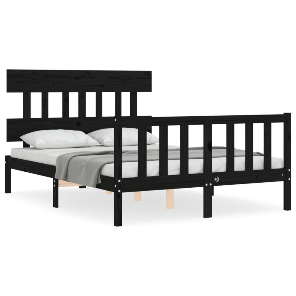 vidaXL Cadru de pat cu tăblie, negru, 140x190 cm, lemn masiv