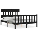 vidaXL Cadru de pat cu tăblie, negru, 140x190 cm, lemn masiv vidaXL Cadru de pat cu tăblie, negru, 140x190 cm, lemn masiv