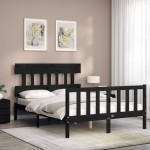 vidaXL Cadru de pat cu tăblie, negru, 140x190 cm, lemn masiv vidaXL Cadru de pat cu tăblie, negru, 140x190 cm, lemn masiv
