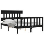 vidaXL Cadru de pat cu tăblie, negru, 140x190 cm, lemn masiv vidaXL Cadru de pat cu tăblie, negru, 140x190 cm, lemn masiv