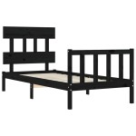 vidaXL Cadru de pat cu tăblie, negru, 100x200 cm, lemn masiv vidaXL Cadru de pat cu tăblie, negru, 100x200 cm, lemn masiv