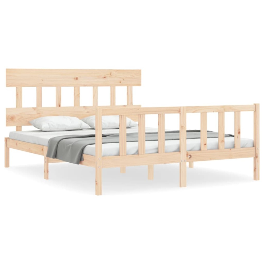 vidaXL Cadru de pat cu tăblie, king size, lemn masiv