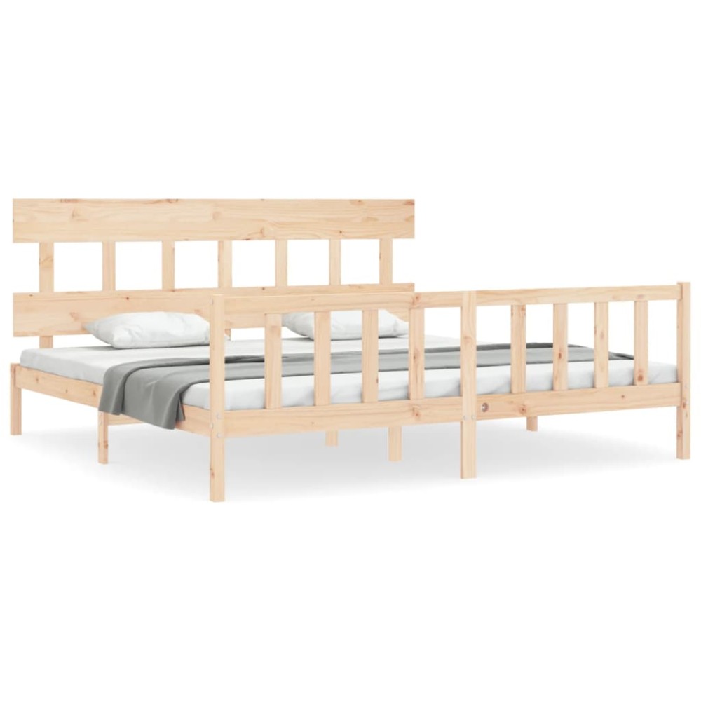 vidaXL Cadru de pat cu tăblie Super King Size, lemn masiv