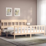 vidaXL Cadru de pat cu tăblie Super King Size, lemn masiv