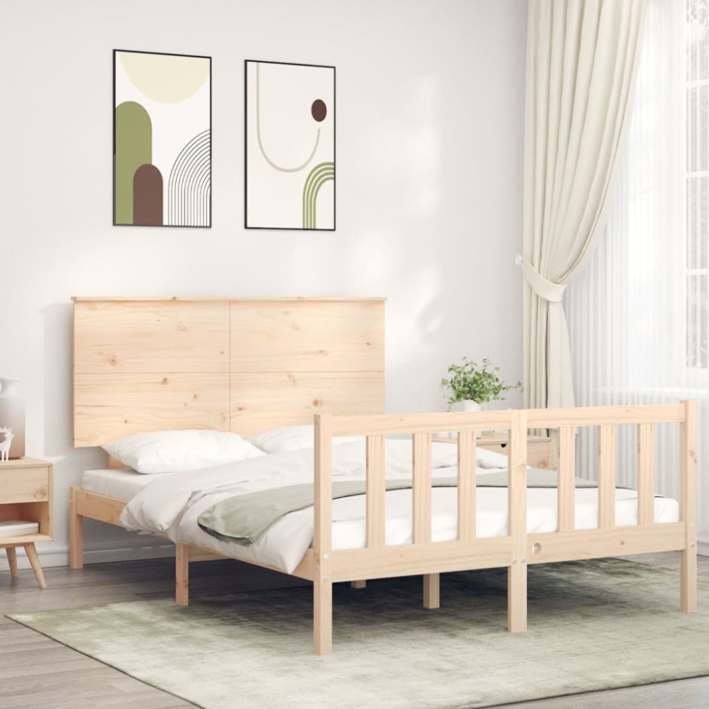 vidaXL Cadru de pat fără saltea, 140x190 cm, lemn masiv de pin