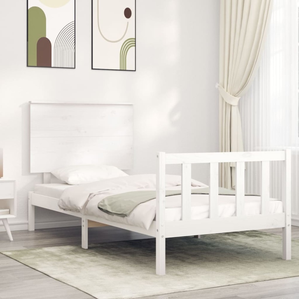 vidaXL Cadru de pat fără saltea, alb, 90x200 cm, lemn masiv pin