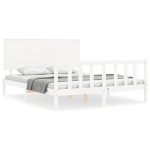 vidaXL Cadru de pat cu tăblie, alb, king size, lemn masiv vidaXL Cadru de pat cu tăblie, alb, king size, lemn masiv
