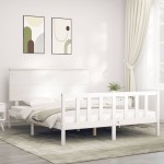 vidaXL Cadru de pat cu tăblie, alb, king size, lemn masiv vidaXL Cadru de pat cu tăblie, alb, king size, lemn masiv