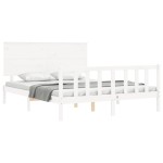 vidaXL Cadru de pat cu tăblie, alb, king size, lemn masiv vidaXL Cadru de pat cu tăblie, alb, king size, lemn masiv