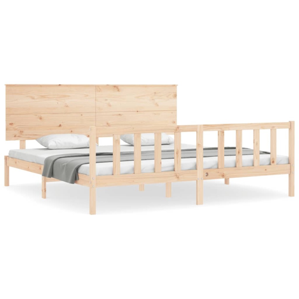 vidaXL Cadru de pat cu tăblie Super King Size, lemn masiv